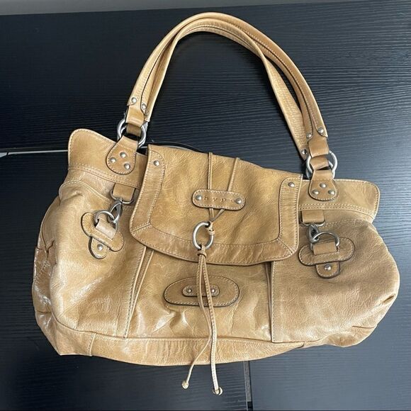 Hype Tan/Gold Leather Studded Shoulder Bag - Picture 3 of 14